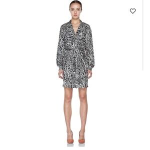 Rachel Zoe Black Snow Print Long Sleeve Silk Dress Size 4 Animal‎ Print